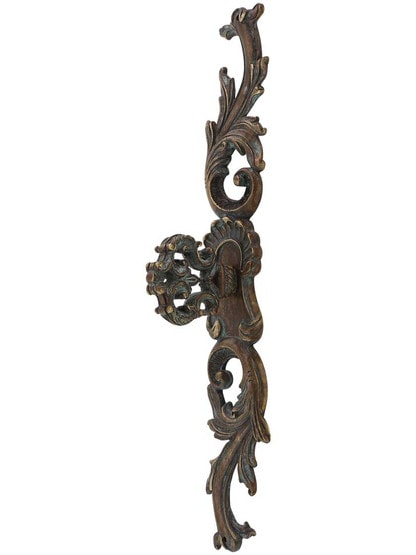 French Court Cabinet Knob with Escutcheon in Monticello Brass.